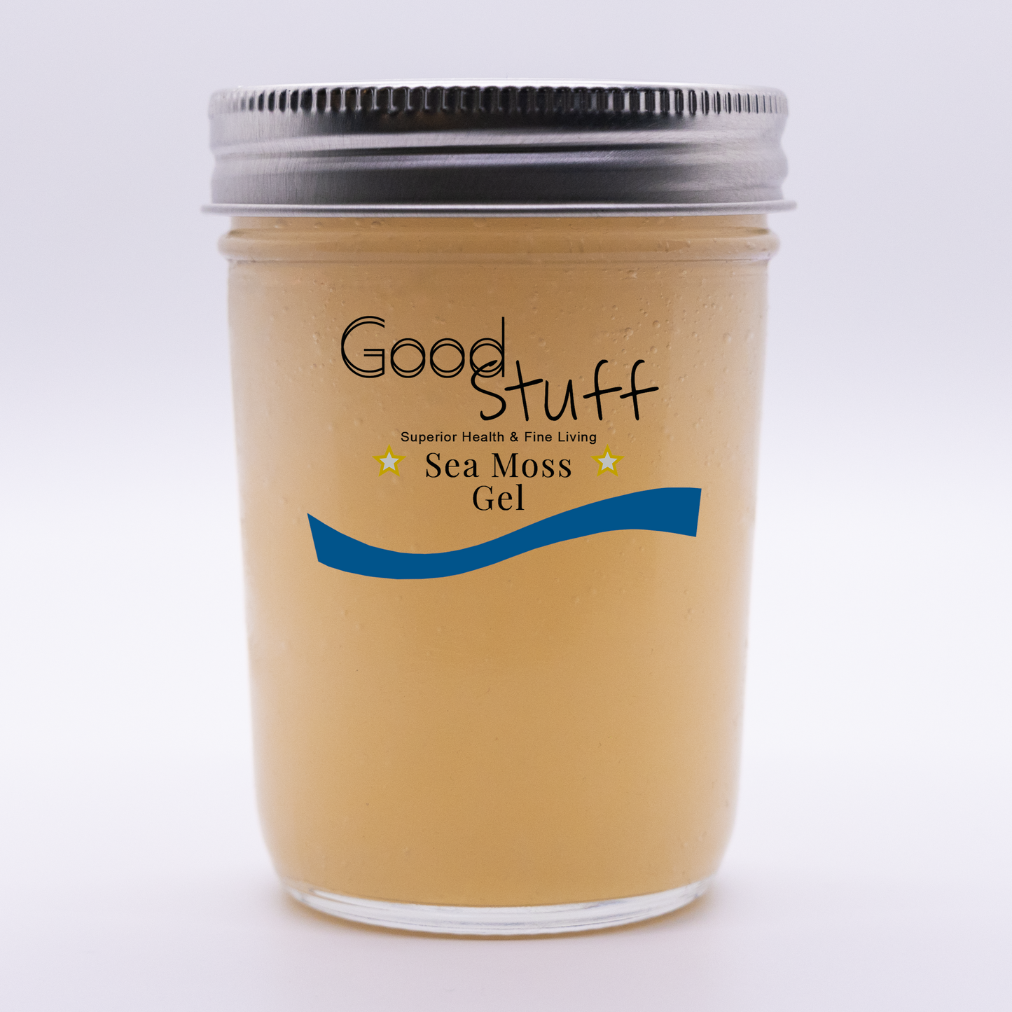 8oz glass jar filled with Wildcrafted Sea Moss Gel from Good Stuff Health