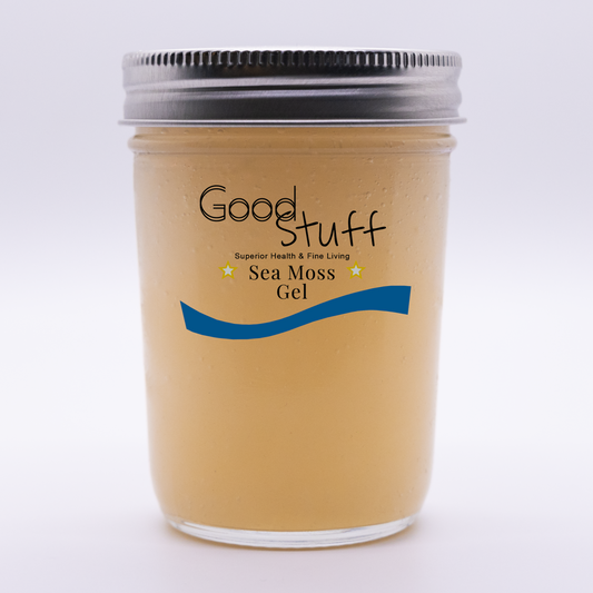 8oz glass jar filled with Wildcrafted Sea Moss Gel from Good Stuff Health
